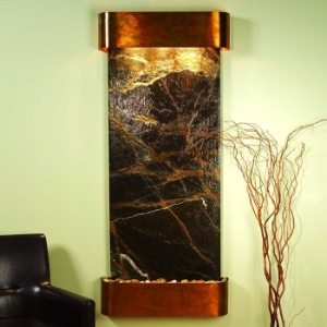 Inspiration Falls Wall Fountain in Rainforest Green - Round Trim Copper Frame 