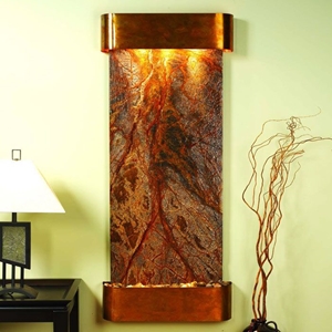 Inspiration Falls Rainforest Brown Wall Fountain - Round Trim Copper Frame 