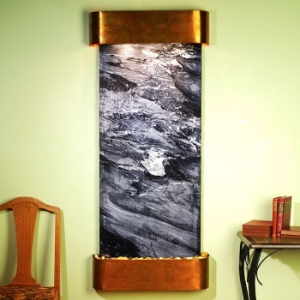 Inspiration Falls Round Trim Copper Frame Wall Fountain - Black Spider 