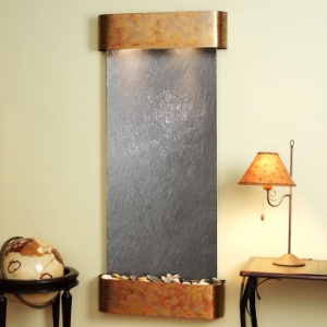 Inspiration Falls Black Featherstone Wall Fountain - Round Trim Copper Frame 