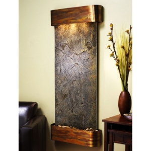Inspiration Falls Green Featherstone Wall Fountain - Round Trim Copper Frame 