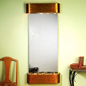 Inspiration Falls Silver Mirror Wall Fountain - Round Trim Copper Frame 