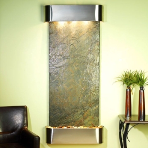 Inspiration Falls Wall Fountain in Green Slate with Round Trim Frame 