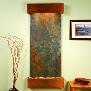Inspiration Falls Rajah Slate Wall Fountain with Square Edge Copper Frame 