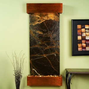 Inspiration Falls Wall Fountain in Rainforest Green - Square Trim Copper Frame 