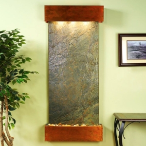 Inspiration Falls Green Featherstone Wall Fountain - Square Trim Copper Frame 