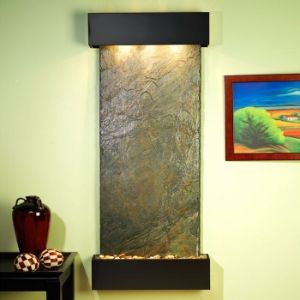 Inspiration Falls Wall Fountain in Green Slate with Square Trim 