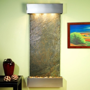 Inspiration Falls Wall Fountain in Green Slate with Stainless Steel Frame 