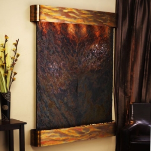 Majestic River Round Trim Copper Frame Wall Fountain in Rajah Slate 