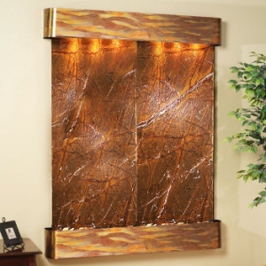 Majestic River Round Trim Copper Frame Wall Fountain - Rainforest Brown 