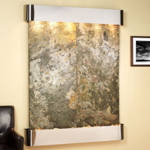 Majestic River Green Slate Wall Fountain - Stainless Steel Frame 
