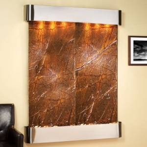 Majestic River Round Trim Frame Wall Fountain in Rainforest Brown 