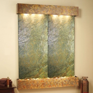 Majestic River Square Trim Copper Frame Wall Fountain - Green Slate 