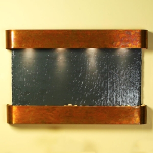 Sunrise Springs Black Slate Wall Fountain with Round Trim Copper Frame 