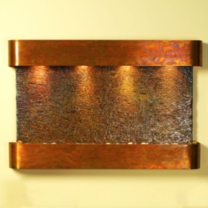 Sunrise Springs Round Trim Copper Frame Wall Fountain in Rajah Slate 