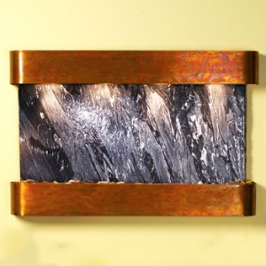 Sunrise Springs Wall Fountain in Black Spider Marble - Round Trim Copper Frame 