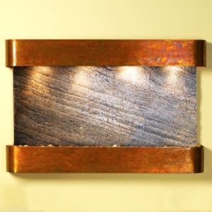 Sunrise Springs Green Featherstone Wall Fountain - Round Trim Copper Frame 