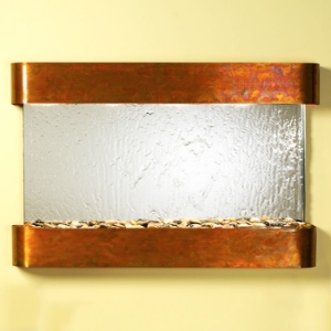 Sunrise Springs Silver Mirror Wall Fountain with Round Trim Copper Frame 
