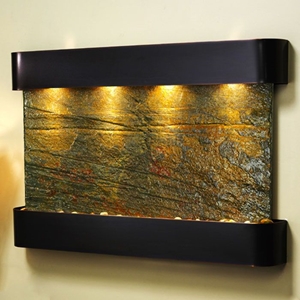 Sunrise Springs Wall Fountain in Green Slate with Blackened Copper Frame 