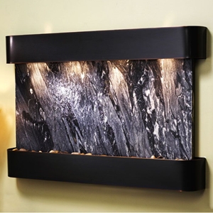 Sunrise Springs Wall Fountain in Black Spider Marble - Blackened Copper Frame 