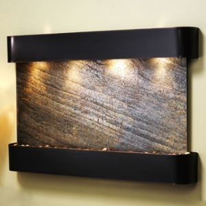 Sunrise Springs Green Featherstone Wall Fountain - Blackened Copper Frame 