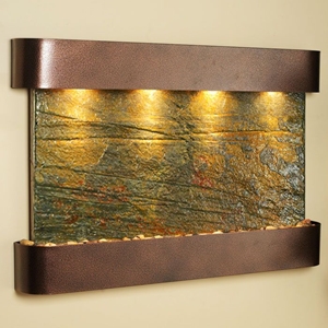 Sunrise Springs Wall Fountain in Green Slate with Copper Vein Frame 