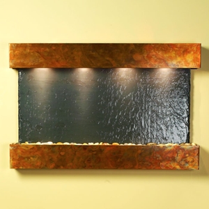 Sunrise Springs Black Slate Wall Fountain with Square Edge Copper Frame 