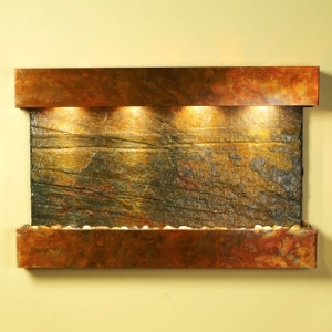 Sunrise Springs Wall Fountain in Green Slate with Square Edge Copper Frame 