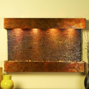 Sunrise Springs Square Edge Copper Frame Wall Fountain in Rajah Slate 