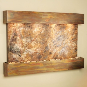 Sunrise Springs Square Edge Copper Frame Wall Fountain in Rainforest Brown 