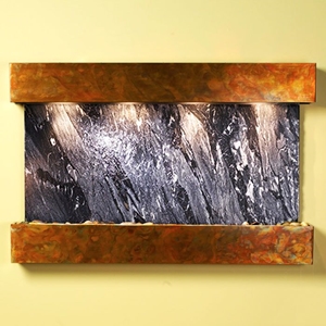 Sunrise Springs Wall Fountain in Black Spider Marble - Square Edge Copper Frame 