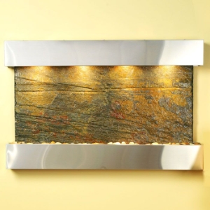 Sunrise Springs Wall Fountain in Green Slate with Stainless Steel Frame 