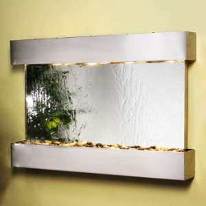 Sunrise Springs Silver Mirror Wall Fountain with Stainless Steel Frame 