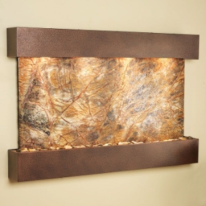 Sunrise Springs Square Edge Copper Vein Frame Wall Fountain in Rainforest Brown 