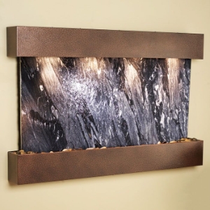 Sunrise Springs Wall Fountain in Black Spider Marble - Square Edge Copper Vein Frame 