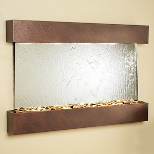 Sunrise Springs Silver Mirror Wall Fountain with Square Edge Copper Vein Frame 