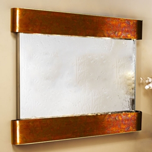 Teton Falls Silver Mirror Wall Fountain - Round Trim Copper Frame 