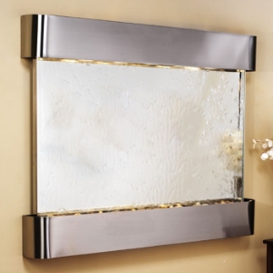 Teton Falls Silver Mirror Wall Fountain with Round Trim Frame 