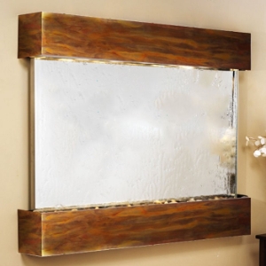 Teton Falls Silver Mirror Wall Fountain - Square Trim Copper Frame 