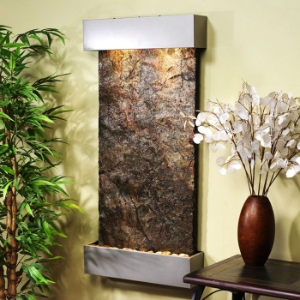 Whispering Creek Green Slate Wall Fountain - Silver Metallic Frame 