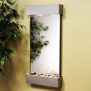 Whispering Creek Wall Fountain in Silver Mirror with Silver Metallic Frame 