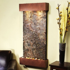 Whispering Creek Green Slate Wall Fountain - Copper Vein Frame 