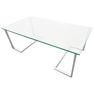 Edwin Cocktail Table - Chrome Plated Base, Rectangular Glass Top 