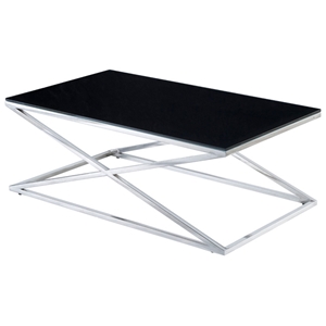 Excel Stainless Steel Cocktail Table - X Base, Black Glass Top 