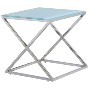 Excel Stainless Steel End Table - X Base, Clear Glass Top, Square  