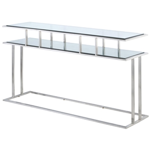 Mirage Console Table - Brushed Stainless Steel, Clear Glass 
