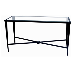 Belmont Console Table - Old Iron, Glass Top, Tapered Legs 