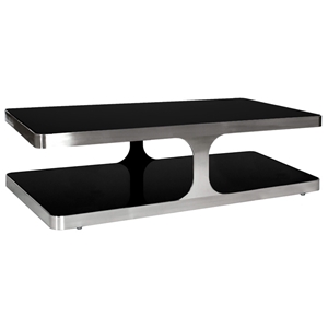 Diego Cocktail Table - Black Glass, Stainless Steel, Rectangular 