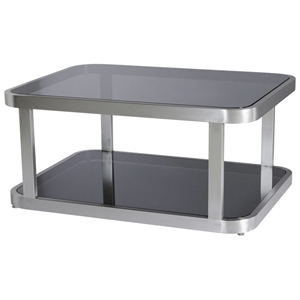 James Cocktail Table - Smoked Grey Glass, Brushed Stainless Steel 