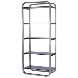 James 5-Shelf Bookcase - Smoked Grey Glass, Stainless Steel 